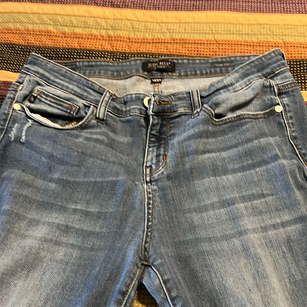 Judy Blue slim fit, heavily distressed. Size 15/32.